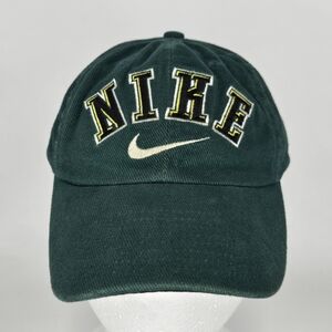 Vintage 90s Nike Arch SpellOut Snapback Hat Cap Green Black Yellow‎ White Swoosh